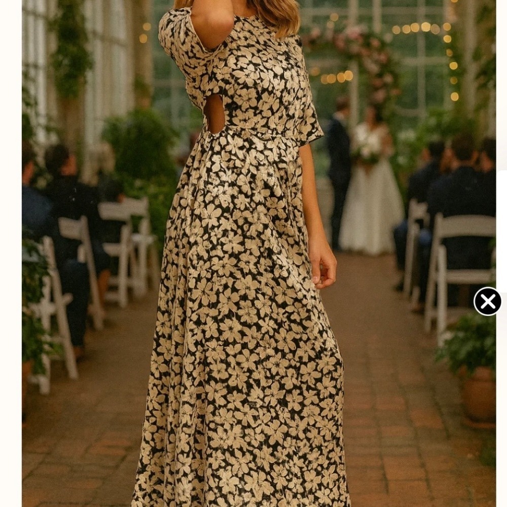 TOPSHOP‎ Black White Floral Cutout Midi Dress in Mono Size US 4
